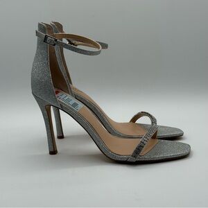 Badgley Mischka Adriane Jeweled Strap Stiletto Evening Silver Sandal Size 9.5